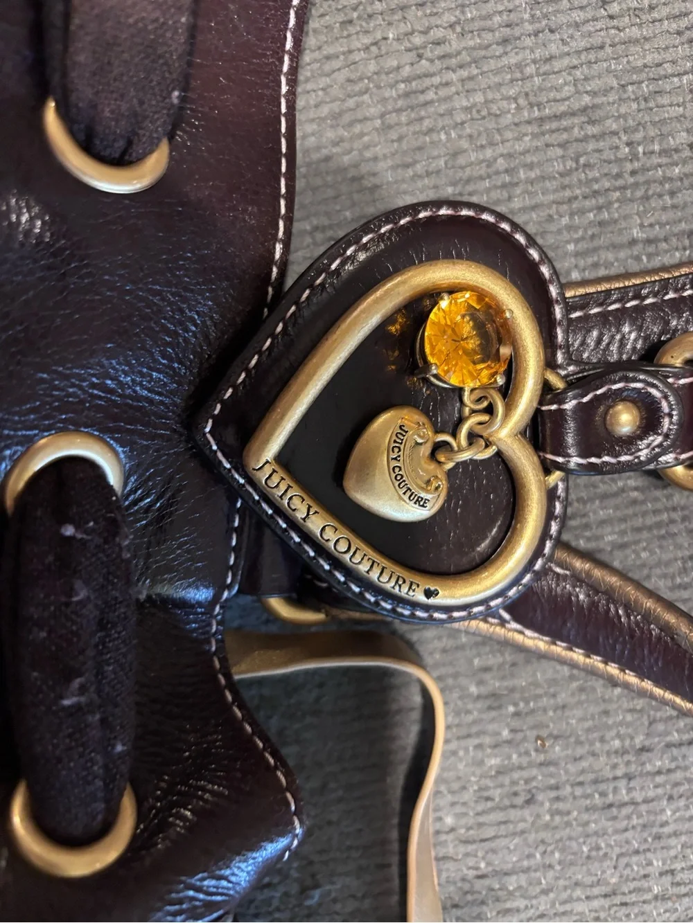 💕Rare Vintage Y2K Juicy Couture Pink Velour Brown Tote Purse Heart Charms 💕